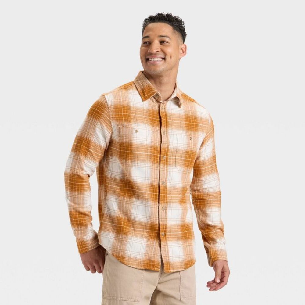 Men's Vintage Mid-Weight Long Sleeve Flannel Shirt - Goodfellow & Co Off-White S